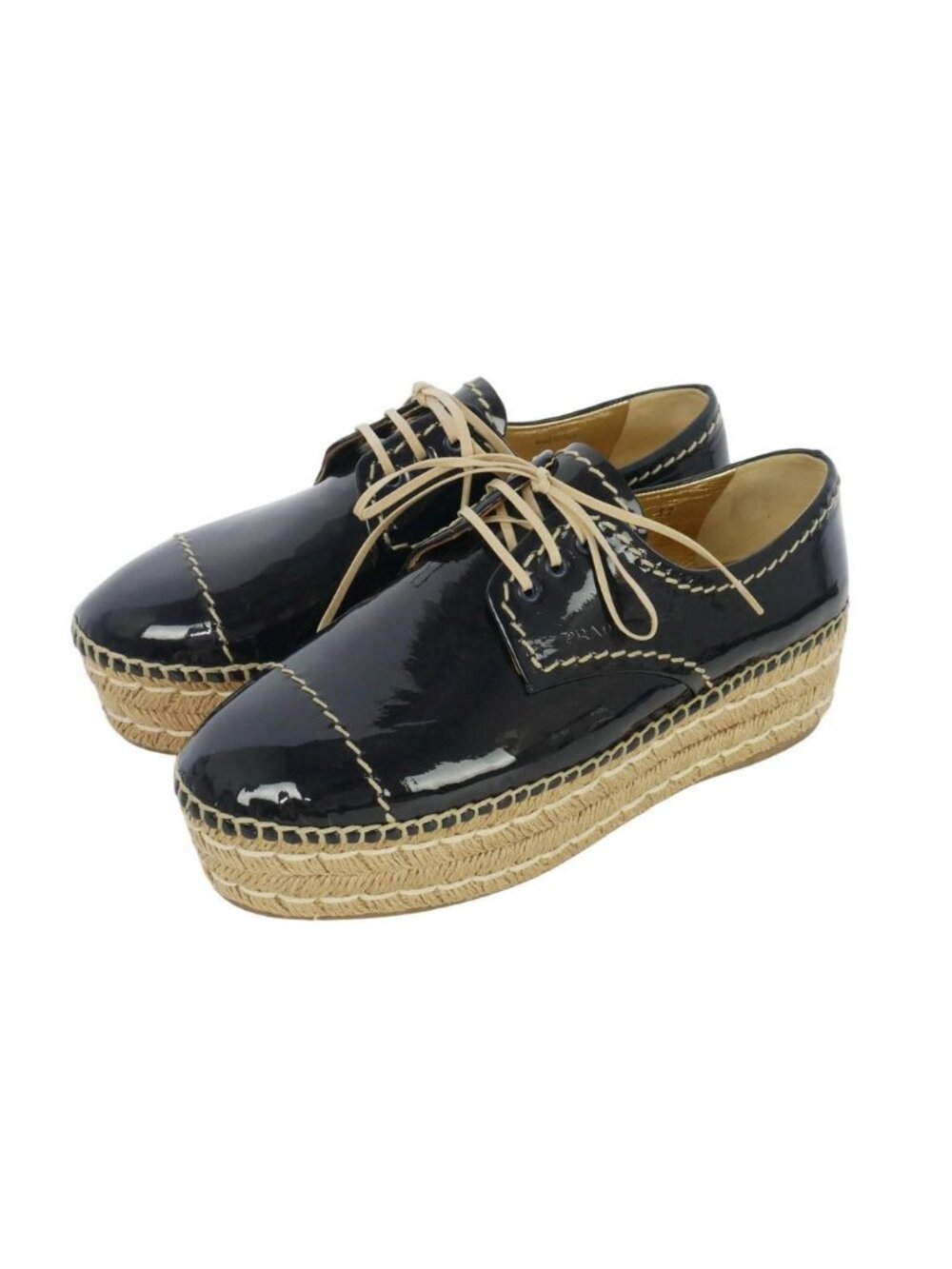 Prada Espadrille Patent Leather Shoes Navy